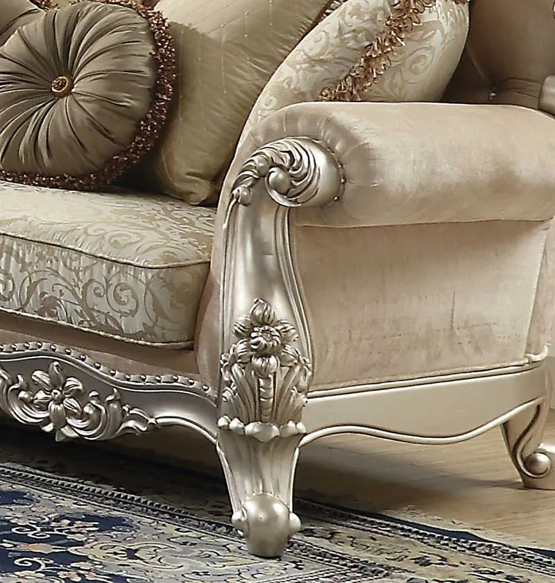 SPECIAL - Champagne Finish Living Room Furniture - Wood Trim Fabric Sofa & Loveseat & Coffee Table Set