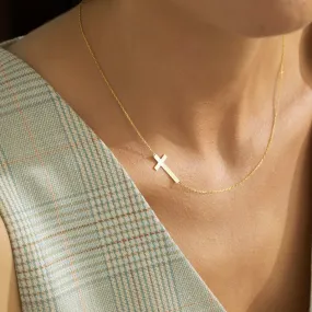 Sterling Silver Sideway Cross Pendant Necklace