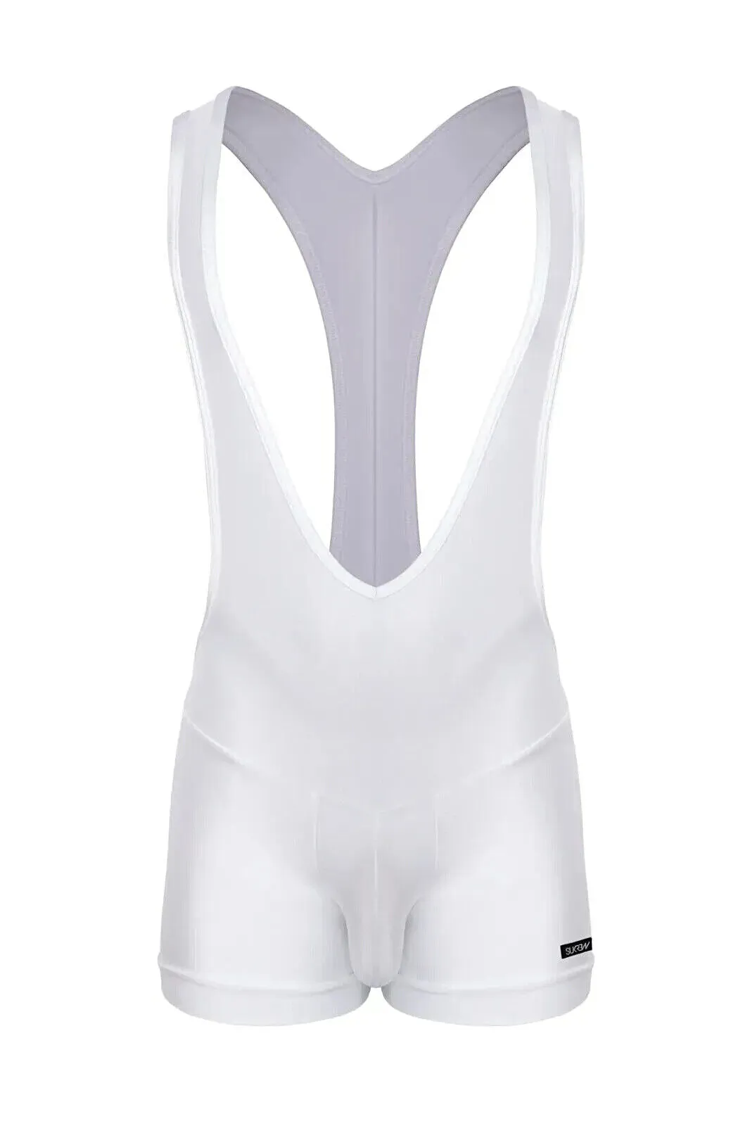 SUKREW V-Neck Singlet Bum Accentuating Bodysuit Low-Cut Side in Shimmer White 38