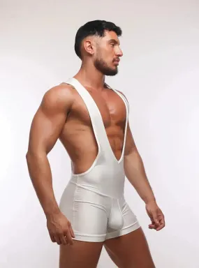 SUKREW V-Neck Singlet Bum Accentuating Bodysuit Low-Cut Side in Shimmer White 38