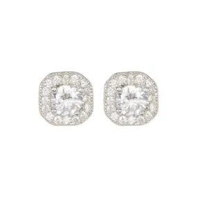 Vintage Crystal Cushion Halo Earrings silver