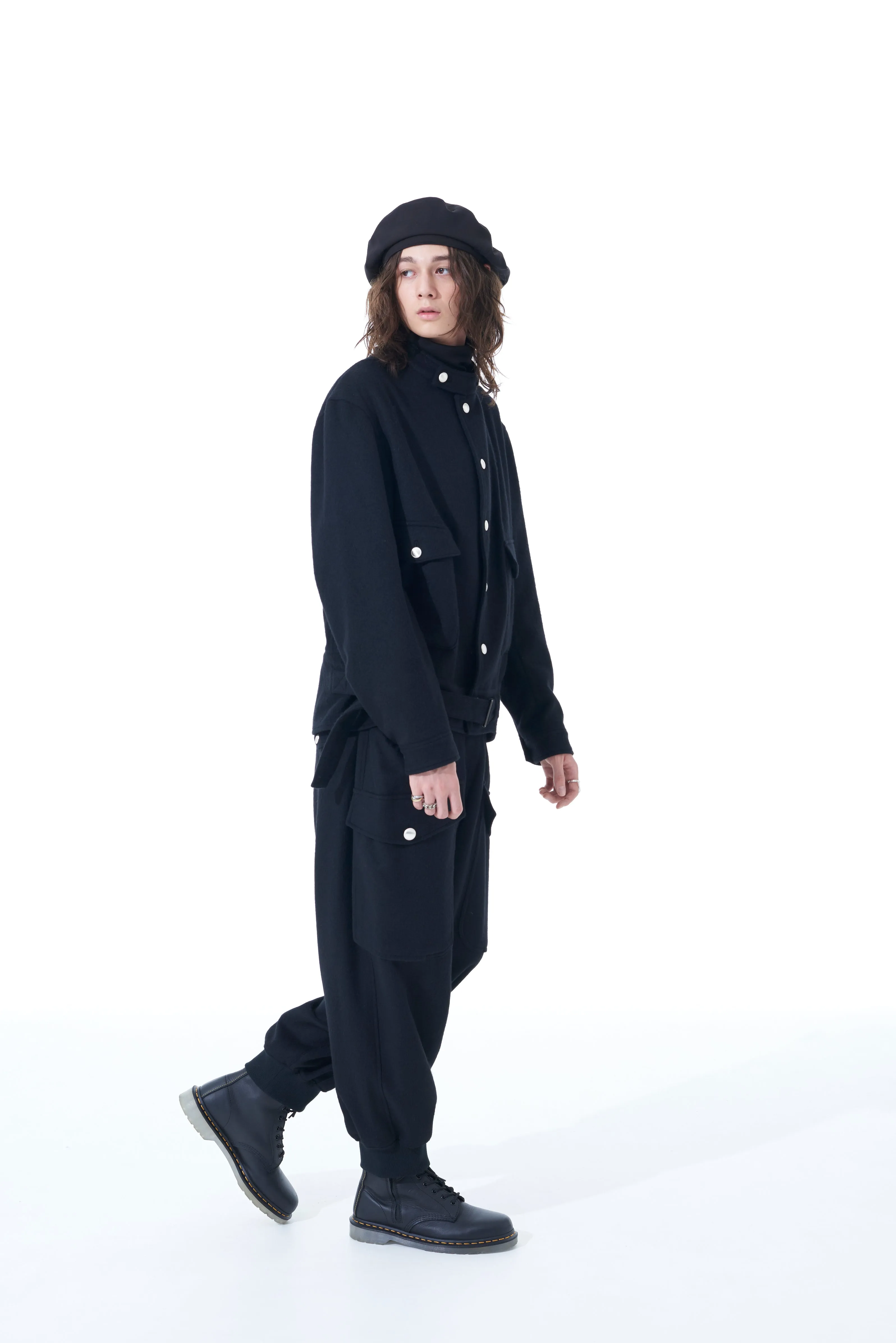 WOOL BEAVER WAIST BUCKLE STAND COLLAR BLOUSON