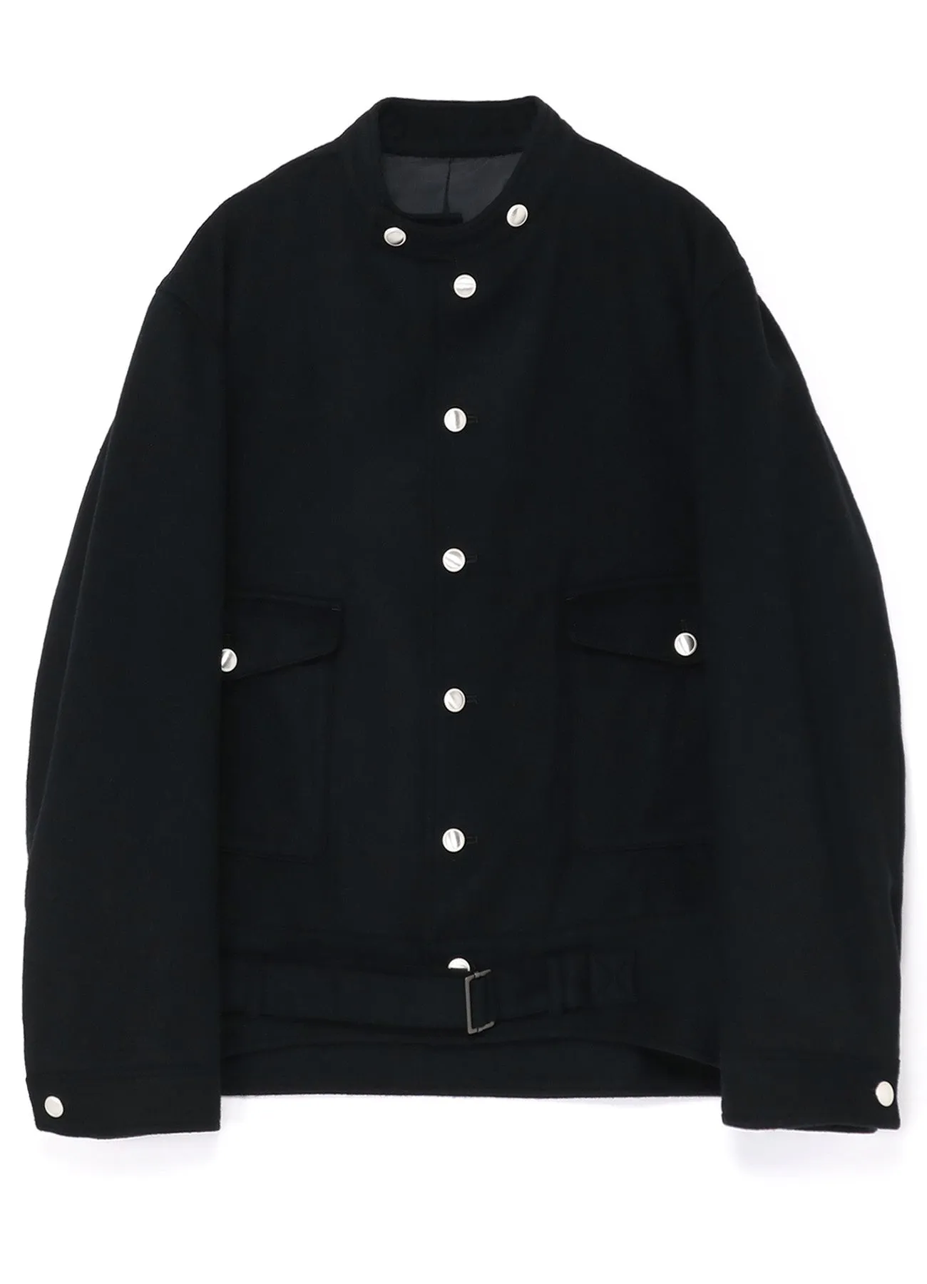 WOOL BEAVER WAIST BUCKLE STAND COLLAR BLOUSON