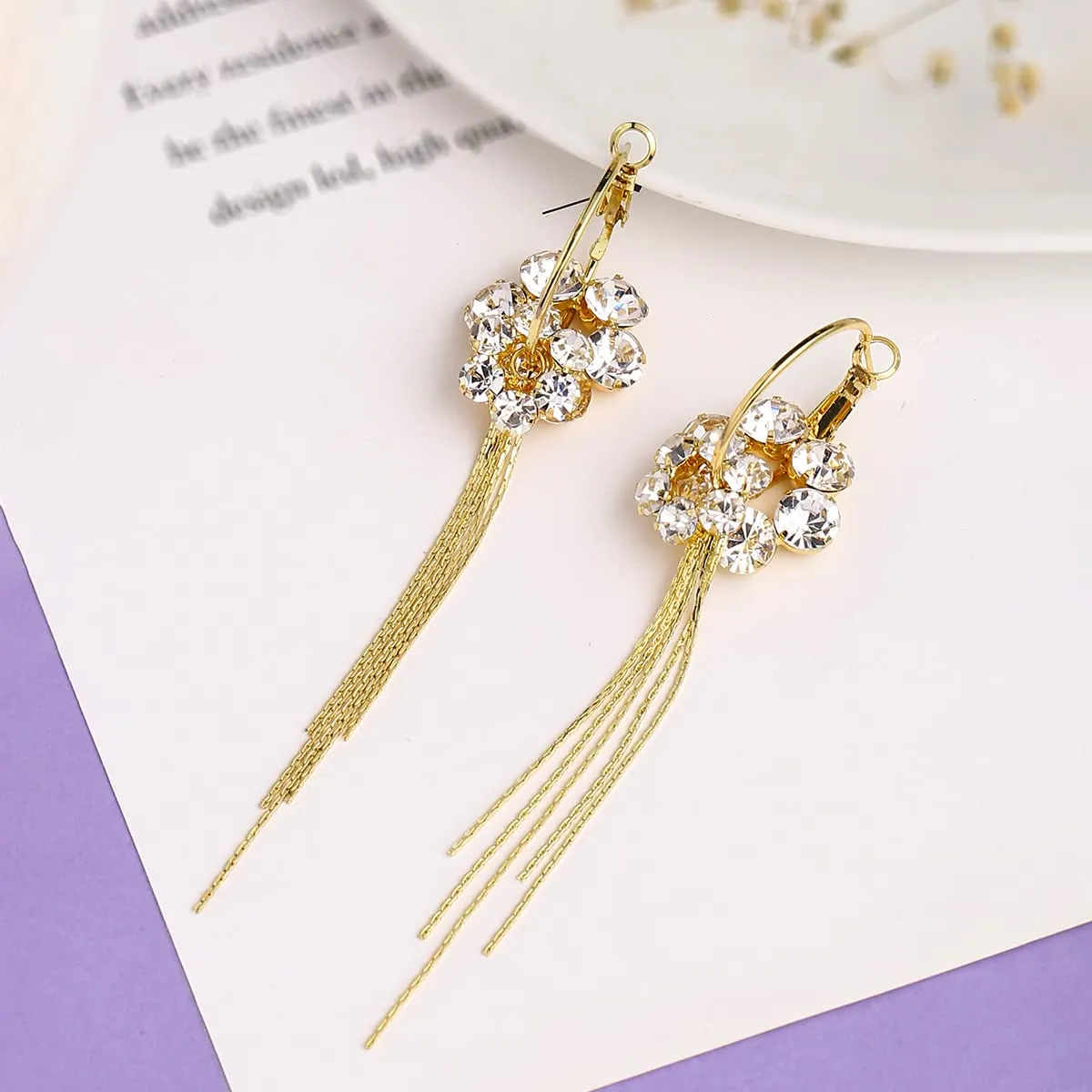 Yellow Chimes Earrings For Women Gold Tone Hoop With Attachable Flower Chain Fringes Dangler Earrings For Women and Girls