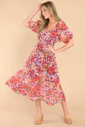 Zanita Bright Floral Print Tiered Midi Dress